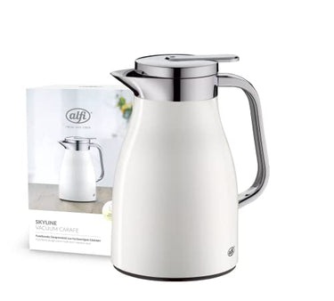 alfi SKYLINE 650ml, coconut white mat, stainless steel vacuum jug with hygienic tempered glass insert, screw cap with convenient push button, ergonomic handle, with one hand, ideal as a coffee pot on sale